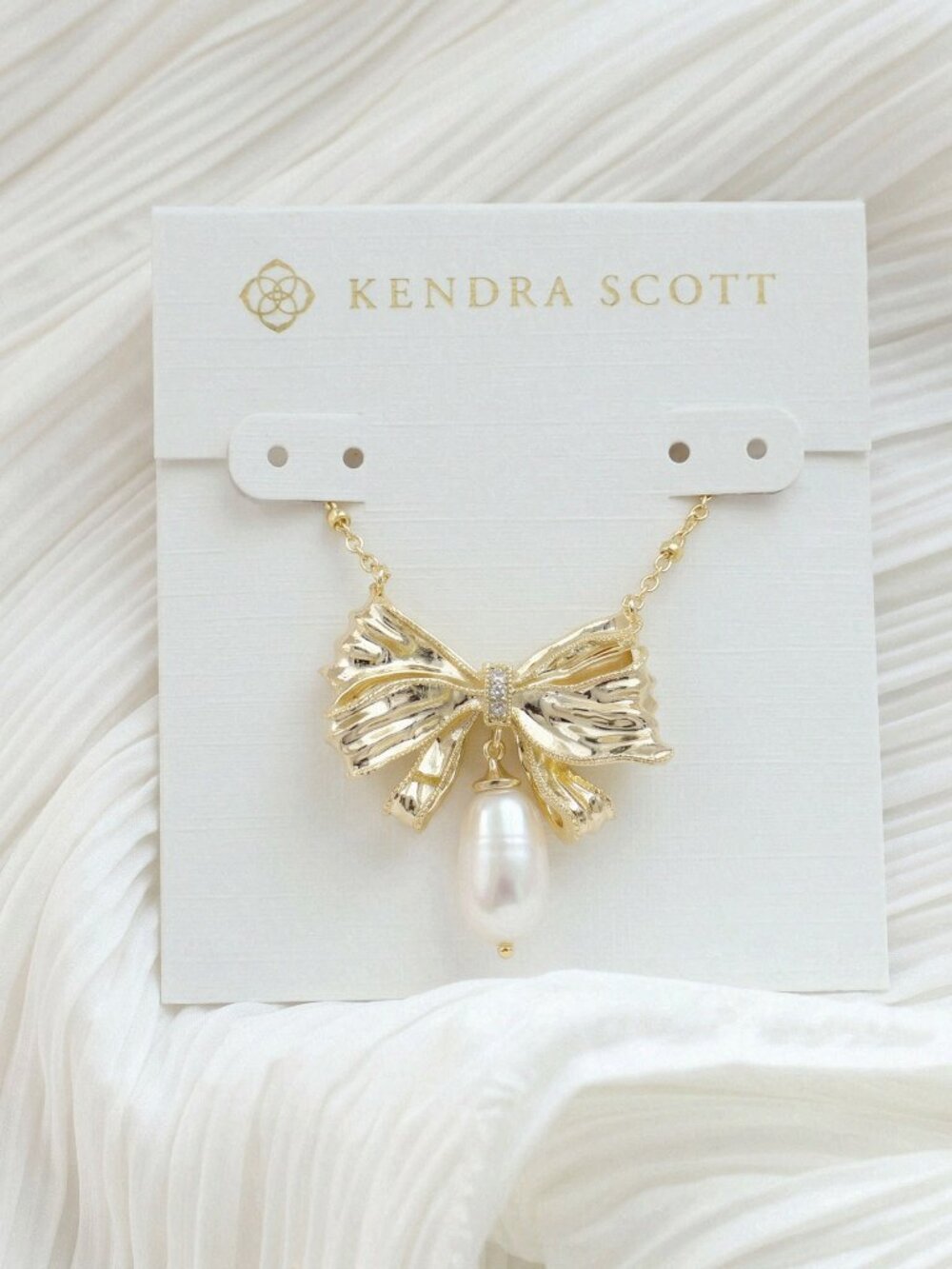 x LoveShackFancy Bow Gold White Pearl Necklace by Kendra Scott